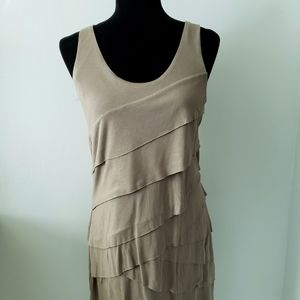 NWT Short ruffled sleeveless summer dress neutral vacation lagenlook stretch Med